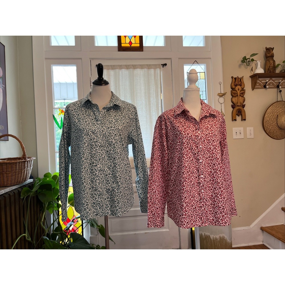 Lands End 16 XL Button No Iron Supima Cotton Classic Floral Paisley LOT Womens